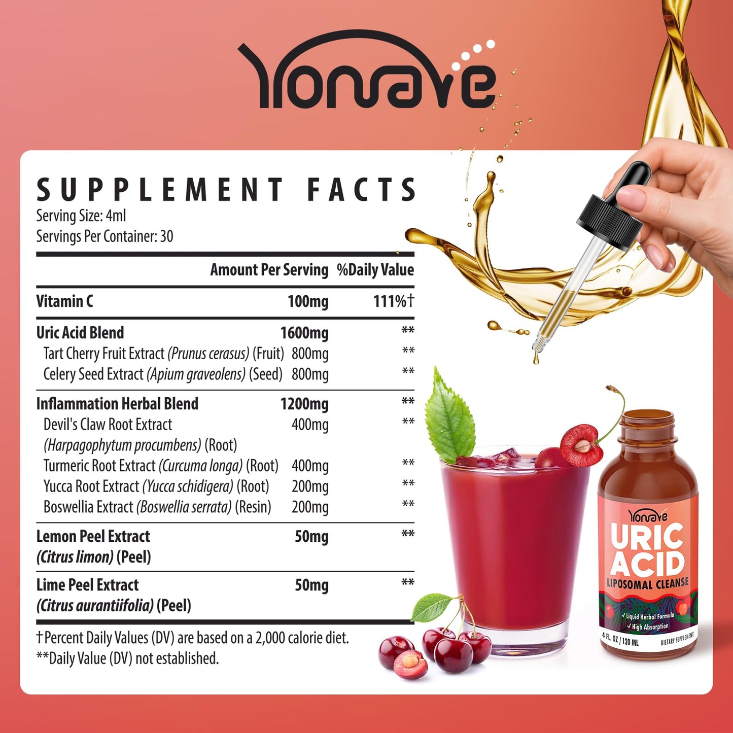 Liposomal Uric Acid Drops, Tart Cherry Supplement with Celery Seed & Boswellia Extract - Muscle, Detox, Joint and Kidney, Uric Acid Cleanse Liquid Supplement- 4 FL OZ (1 Bottle)
