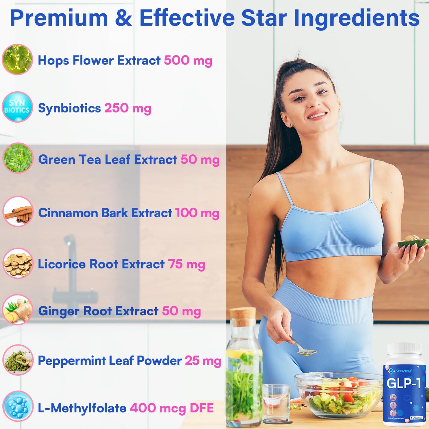 Keptrohy GLP-1 Supplement | GLP1 Support for Women & Men, Support GLP-1 Naturally, GLP 1 Supplement for Immune, Energy, Digestion, Gut & Overall Health | Daily Support GLP1 Levels - 60 Capsules