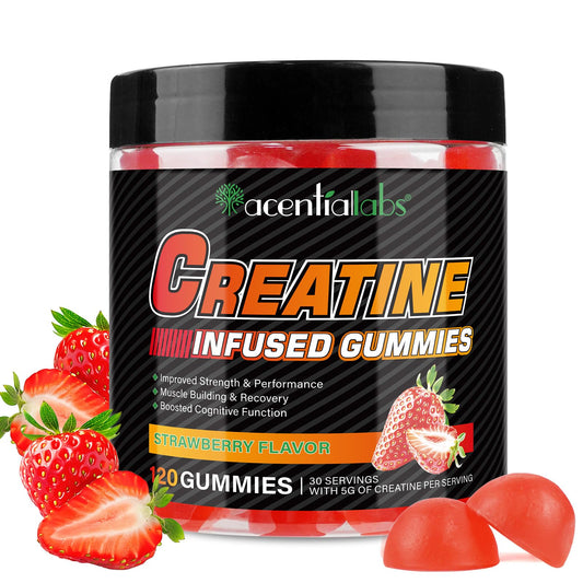 Creatine Monohydrate Gummies for Men & Women - 5g per Serving, Low Sugar Creatine Monohydrate Gummies - Increase Strength, Muscle Gain, Recovery, Endurance - Vegan, Gluten-Free,Strawberry (120 Count)