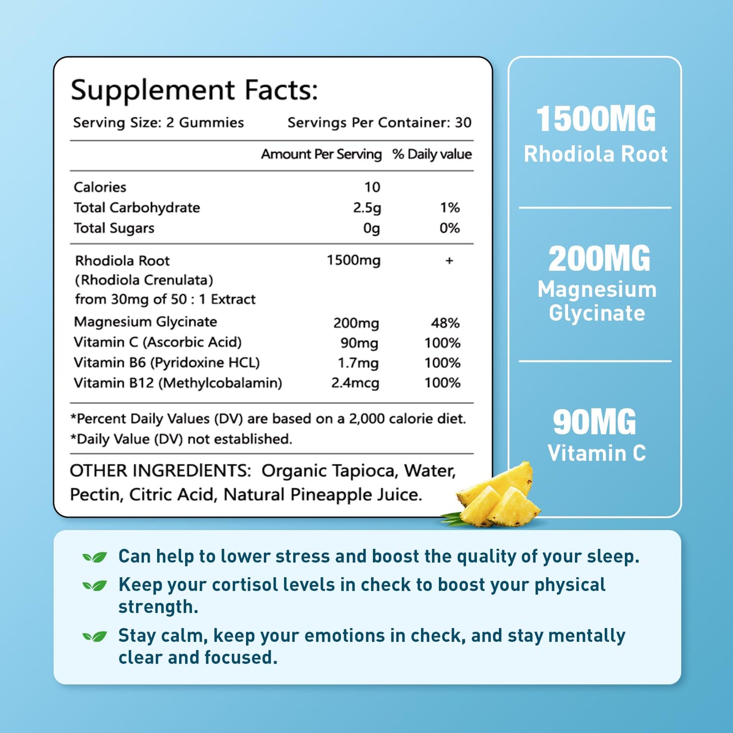 2 Pack Sugar-Free Rhodiola Rosea Gummies, Adaptogenic Rhodiola Rosea Supplement & Cortisol Blocker for Enhanced Stamina, Mood Elevation, and Motivation Boost, Non-GMO, Vegan, 120 Count