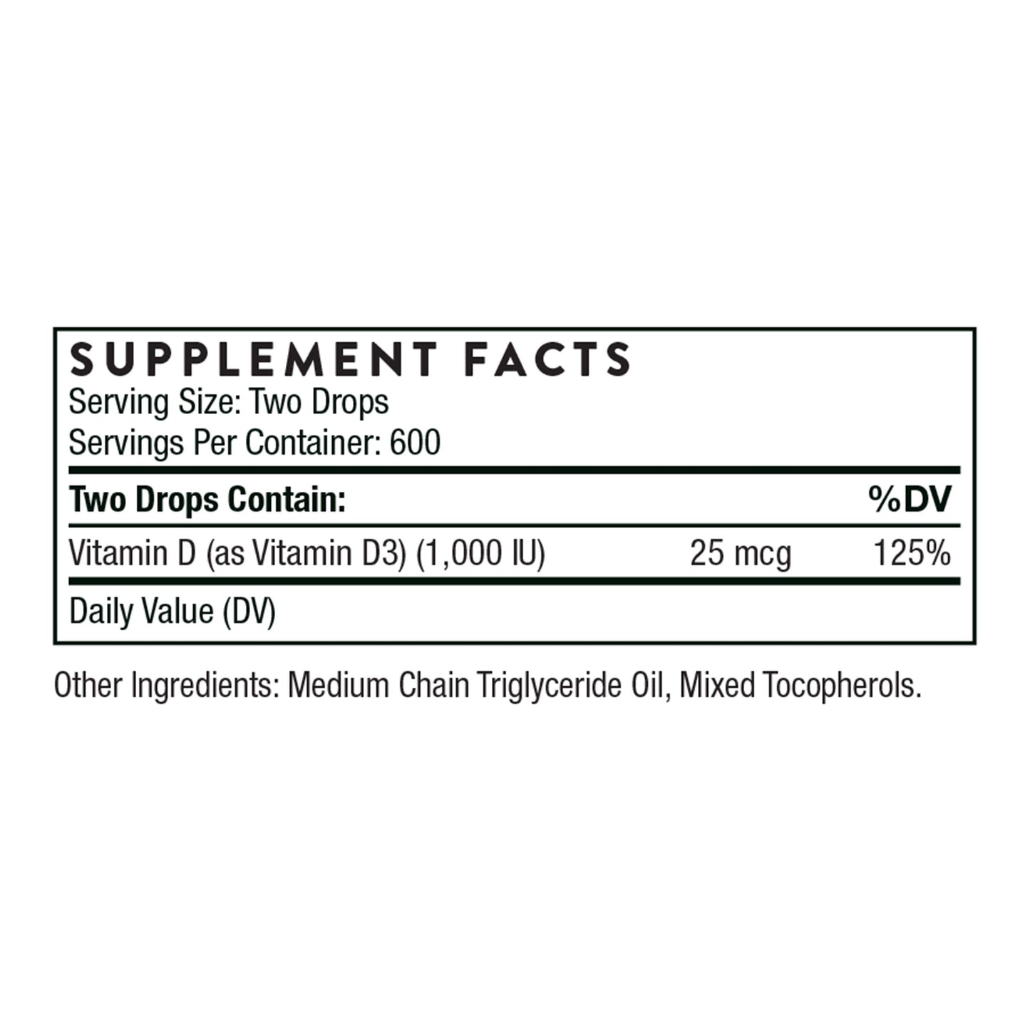 THORNE Vitamin D Liquid - Vitamin D Supplement - Supports Healthy Bones and Muscles, Cardiovascular Health, and Immune Function* - 1 Fl Oz (30 ml)- 600 Servings
