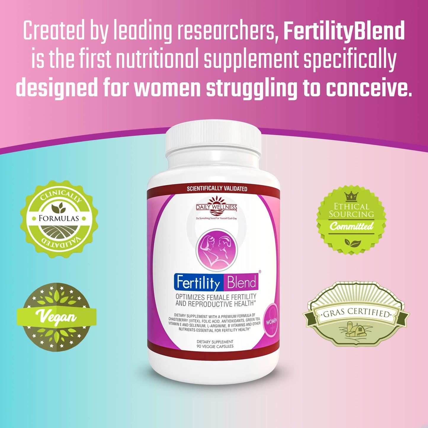 Daily Wellness Fertility Blend for Women - Fertility Supplements for Women, Conception Fertility Prenatal Vitamins, Trying to Conceive Progesterone Supplements, Cycle Support Conception Pills - 1 Pack