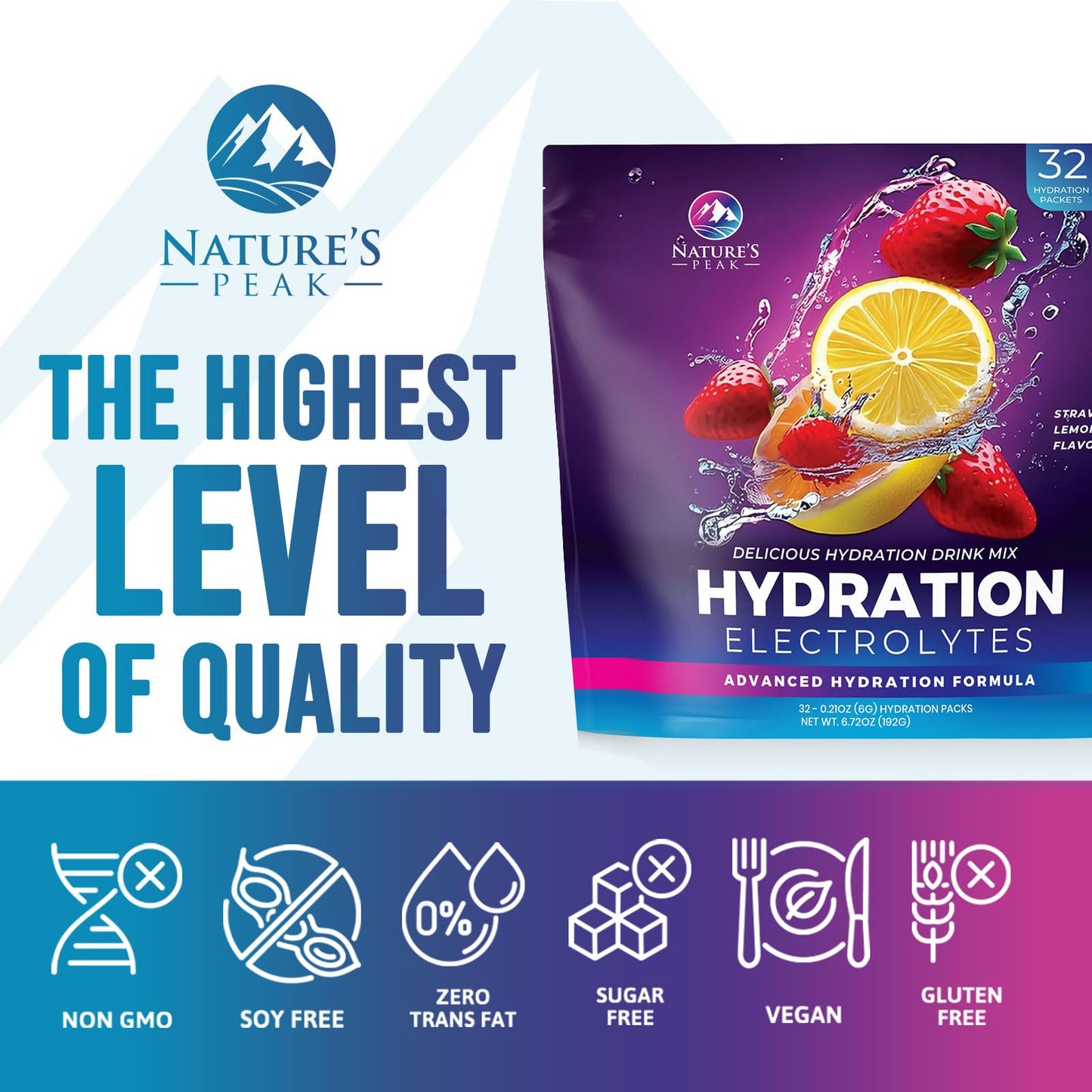 Liquid Replenisher Daily Electrolyte Drink Mix - Hydration Packets with 6 Electrolytes & Minerals, Keto Friendly Pack, Vegan, Nature's Non-GMO & Sugar-Free Electrolyte Powder - 32 Stickpack Servings