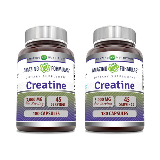 Amazing Formulas Creatine Monohydrate 3000 Mg Per Serving Supplement | 180 Capsules | Non-GMO | Gluten Free | Made in USA (2 Pack)