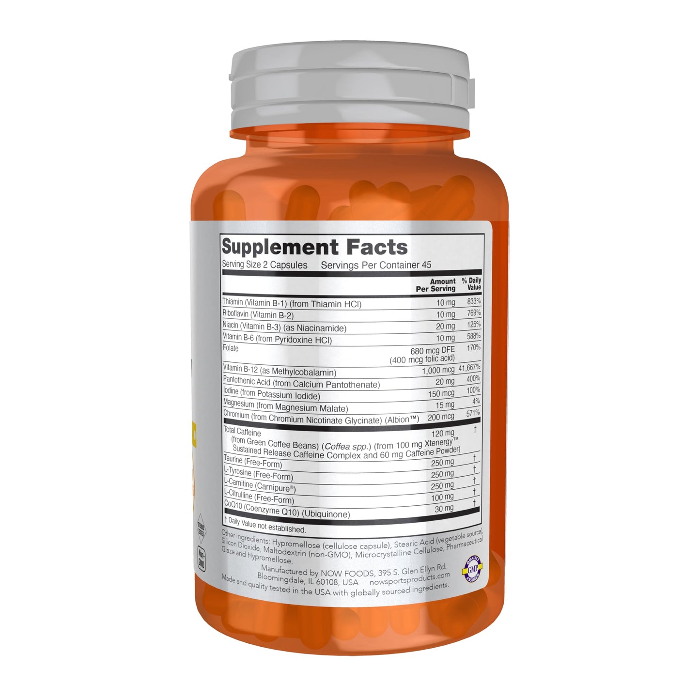 NOW Foods Sports, Sustained Energy Energy Production* Mental Alertness* Sustained Release Caffeine with B Vitamins 90 Veg Capsules