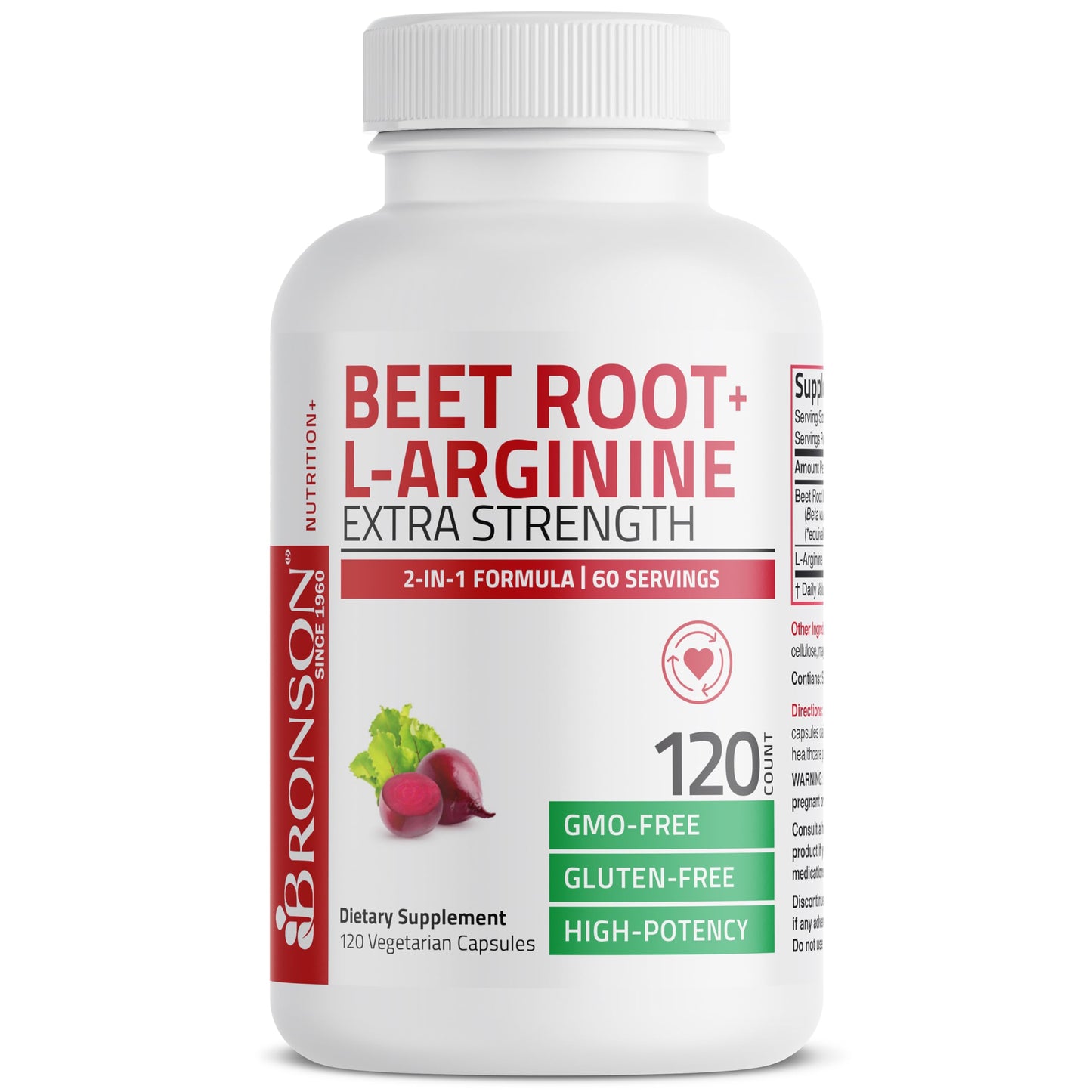 Bronson Beet Root + L-Arginine Nitric Oxide Production- Non-GMO, 120 Vegetarian Capsules