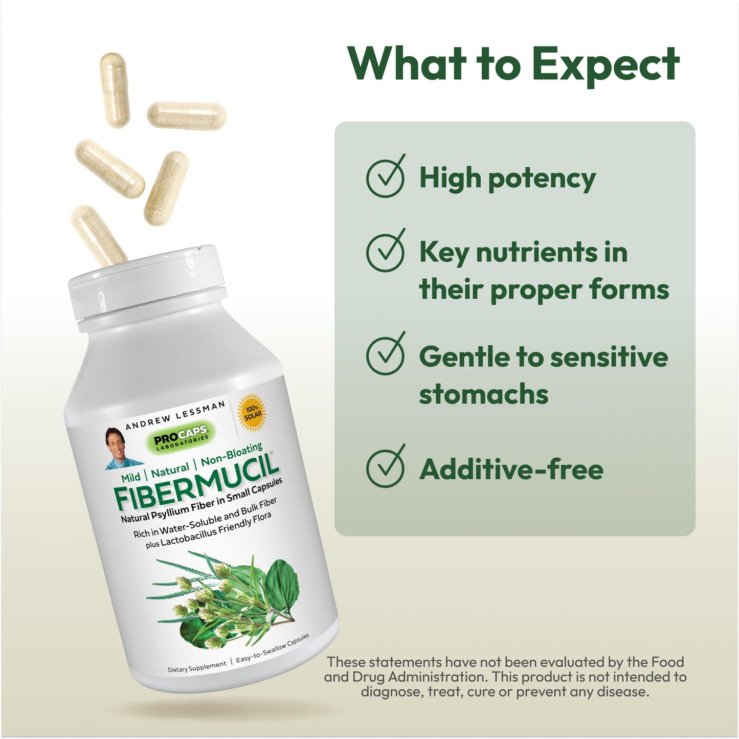 ANDREW LESSMAN Fibermucil 60 Capsules -Psyllium Husk Powder. Gently Promotes Regularity and Digestive Health. Rich in Fiber. Gentle, Easy, Effective. No Additives. Small Easy to Swallow Capsules