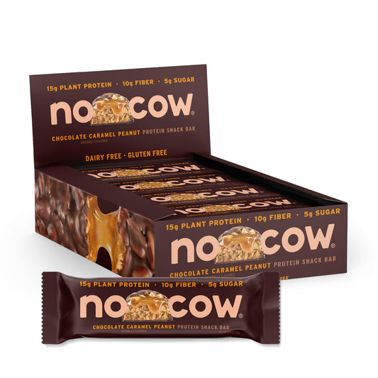 No Cow Vegan Protein Bars with Low Sugar & High Protein, 15g Plant Based Protein & 10g Fiber Snacks for On-the-Go Nutrition & Post-Workout, Gluten-Free, Dairy-Free(Chocolate Caramel Peanut, 12 Count)