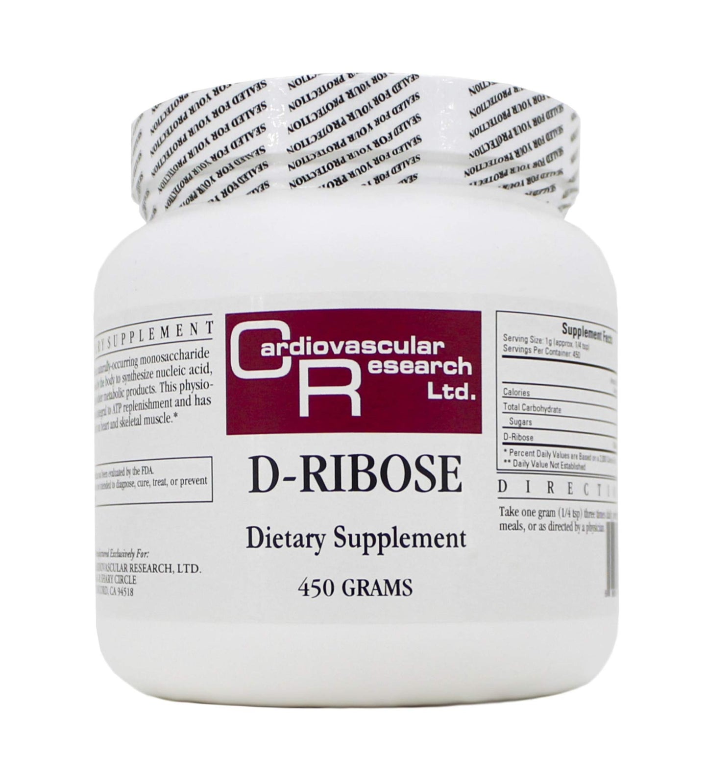 Cardiovascular Research D-ribose, White, 450 Gram