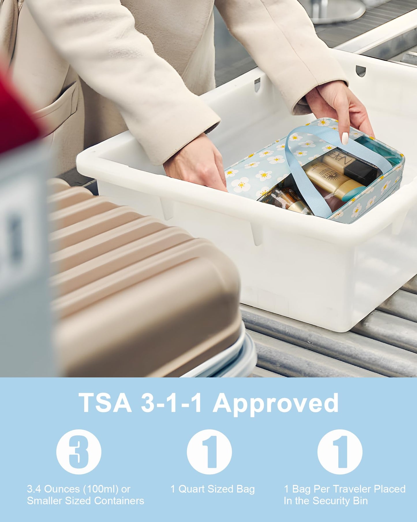 Rolybag Clear Makeup Bag, TSA-Approved Travel Toiletry Bag for Women Men, Carry-On Cosmetic Bag, Waterproof Quart Size Organizer Tote Purse Pouch with Handle Zipper Travel Essentials Accessories