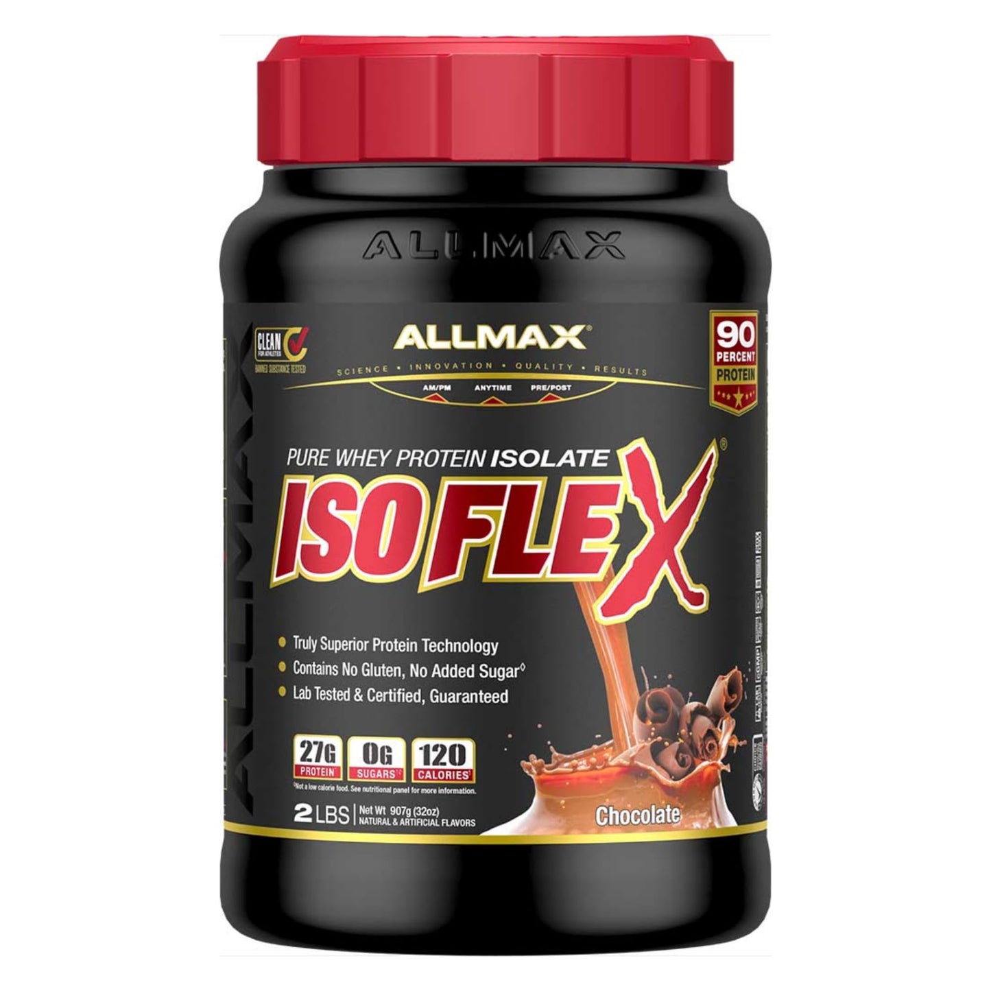 ALLMAX ISOFLEX Whey Protein Isolate, Chocolate - 2 lb - 27 Grams of Protein Per Scoop - Zero Fat & Sugar - 99% Lactose Free - Gluten Free & Soy Free - Approx. 30 Servings