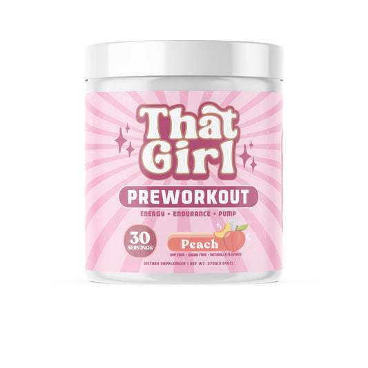 That Girl Pre Workout for Women - Slay Your Gym Sesh with Pure Fire Energy & Mega Pumps - 100% Natural & Clean - Delish Peach Flavor - 30 Servings