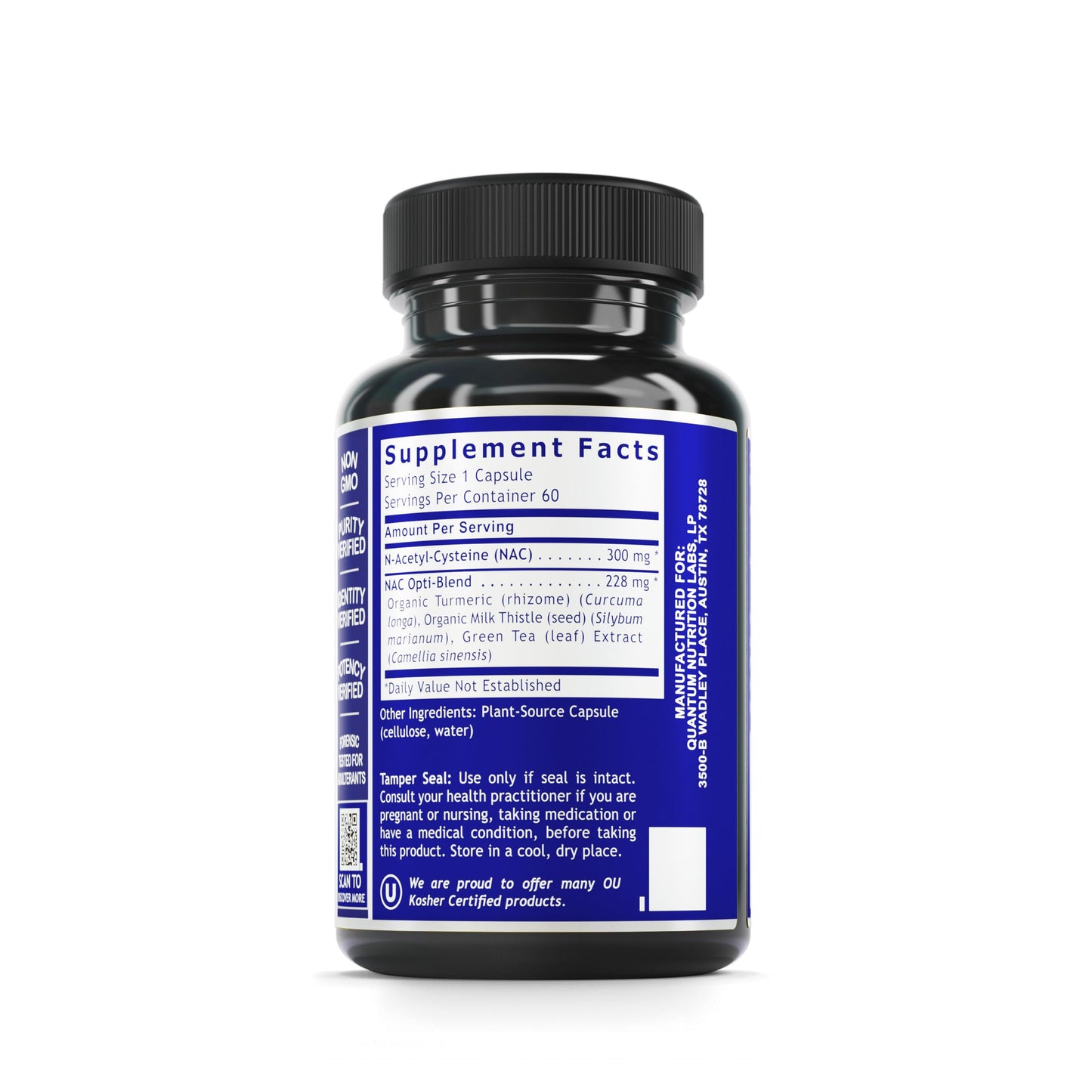 Quantum Nutrition Labs NAC - N-Acetyl-L-Cysteine, Liver & Immune Support, NAC Supplement, N-Acetyl Cysteine, 300mg NAC Per Capsule - 60 Vegetarian Capsules