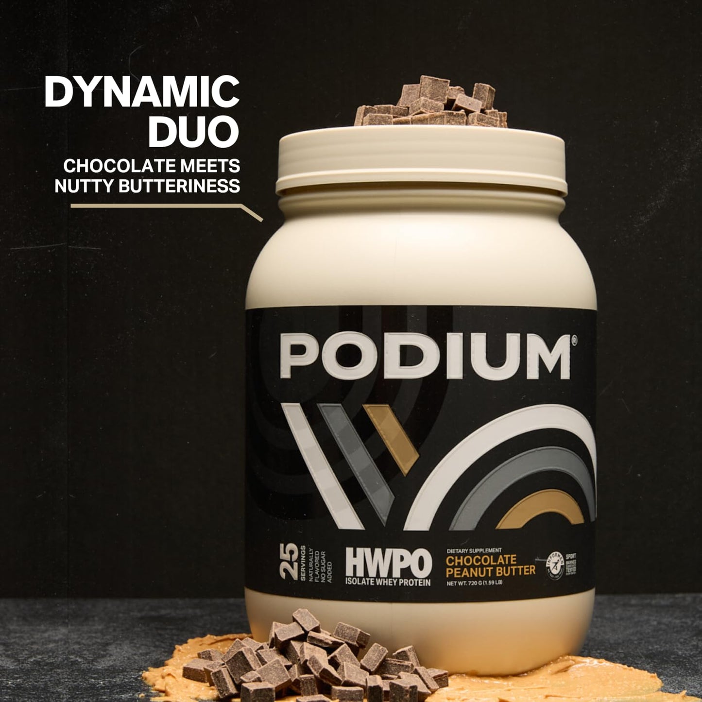 Podium Nutrition x HWPO Training Whey Protein Powder, Chocolate Peanut Butter, 20g Protein Per Serving w/Digestive Enzymes, Whey Protein Isolate, Gluten Free & Soy Free, Low Carb & Sugar, 25 Servings