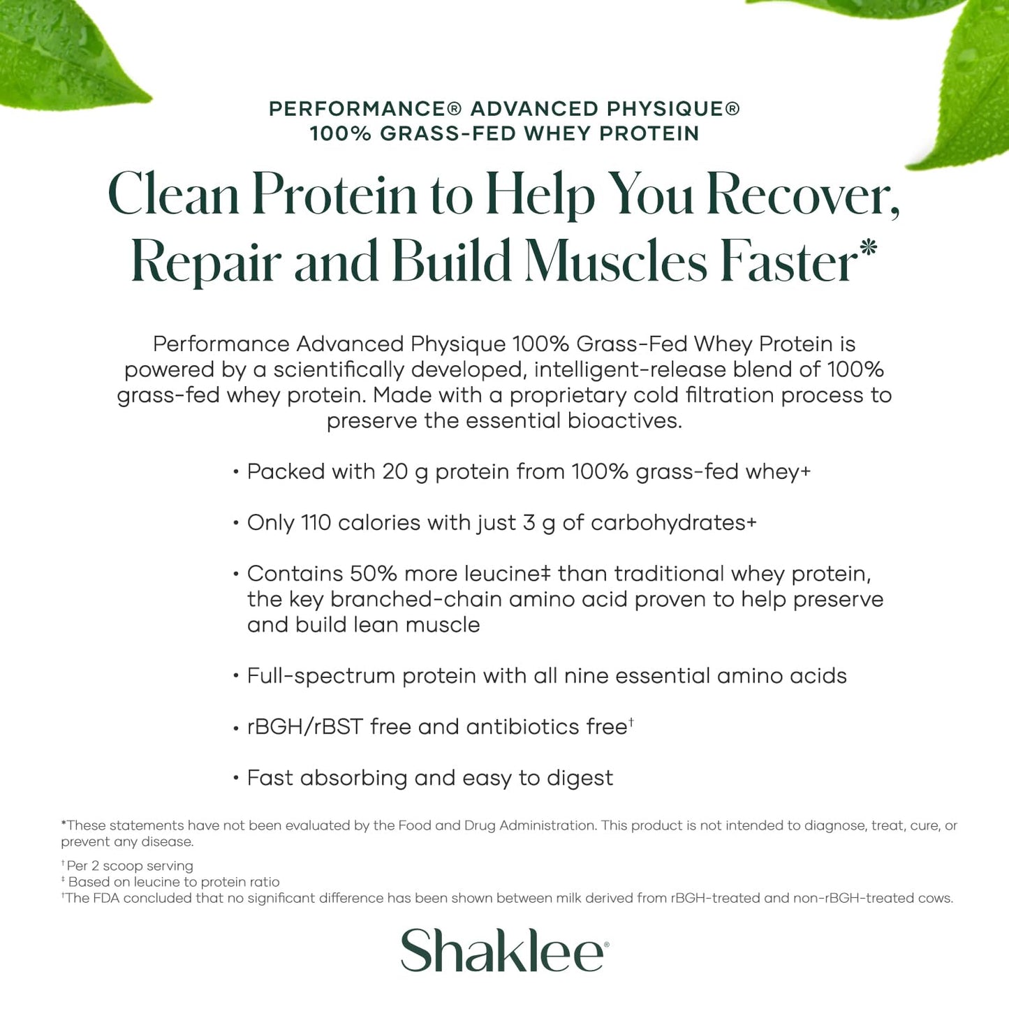 Shaklee - Performance® Advanced Physique® 100% Grass-Fed Whey Protein: Fast-Absorbing Formula - 20g Protein 110 Calories - Vanilla - 20 Servings