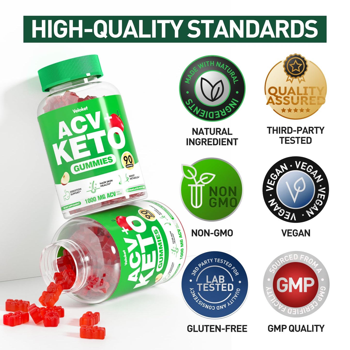 90 CT Apple Cider Vinegar Gummies, Keto Acv Gummies, Advanced Formula with 1000mg Acv Beet Root Pomegranate, Vegan Gluten-Free (1 Pack)