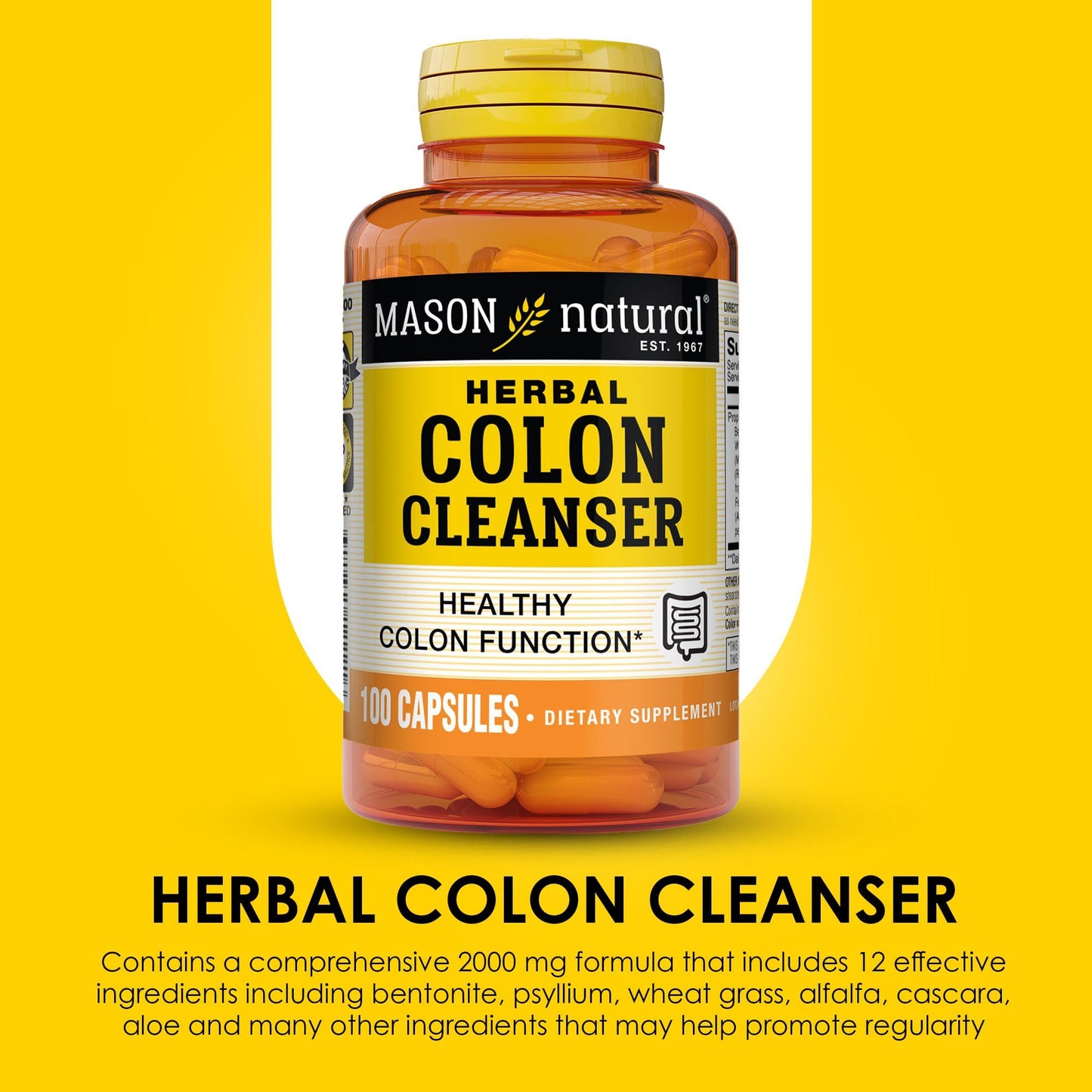 MASON NATURAL Herbal Colon Cleanser, 300 Day Supply, Dietary Supplement Supports Digestive Health with Soluble Fibers, Probiotics & Herbs, 3 Pack