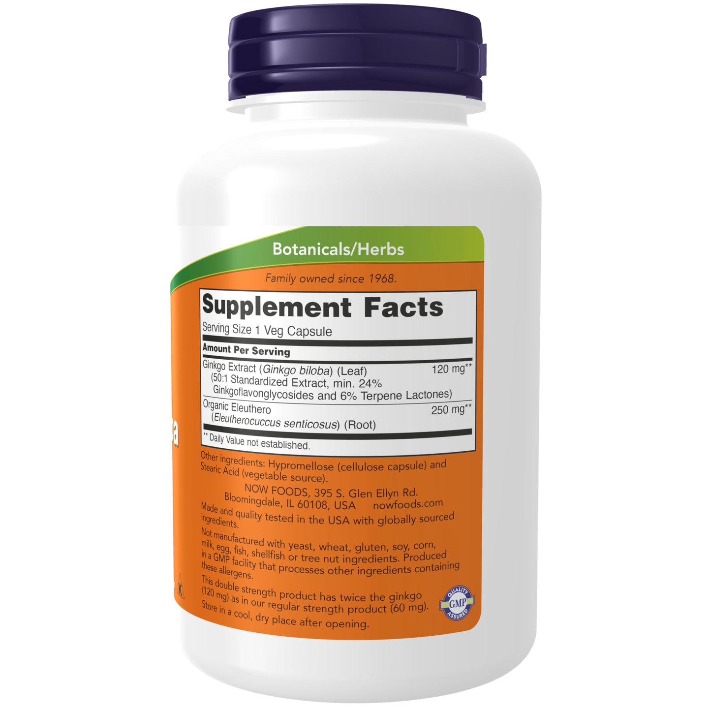NOW Foods Supplements, Ginkgo Biloba 120 mg, Double Strength, Non-GMO Project Verified, 200 Veg Capsules