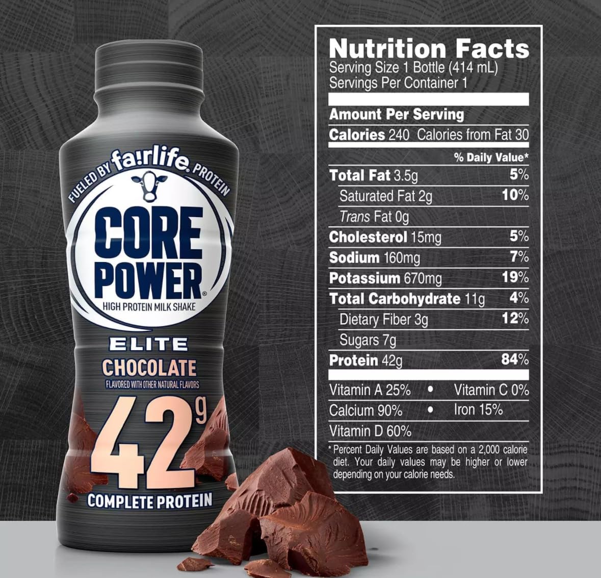 Fairlife Core Power Elite Chocolate (8 Pack) High Protein Milk Shakes 42g - 14 Fl Oz Sports Nutrition with Baxter Expresss packaging
