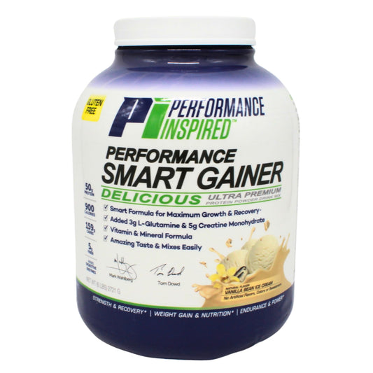 Performance Inspired Nutrition Smart Mass Gainer - 50G Protein, 900 Calories, Creatine, L-Glutamine & Digestive Enzymes - Muscle Growth & Recovery - Vanilla Bean Ice Cream - 6 lb
