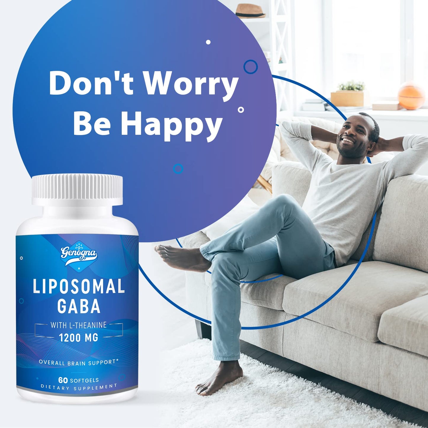 Genogna Liposomal GABA with L-Theanine 1200mg - 2 Pack High Bioavailable GABA Supplements,120 Capsules for Adults