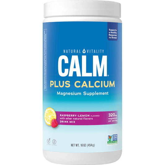 Natural Vitality Calm, Magnesium & Calcium Supplement, Drink Mix Powder Supports a Healthy Response to Stress, Gluten Free, Vegan, & Non-GMO, Raspberry Lemon, 16 oz