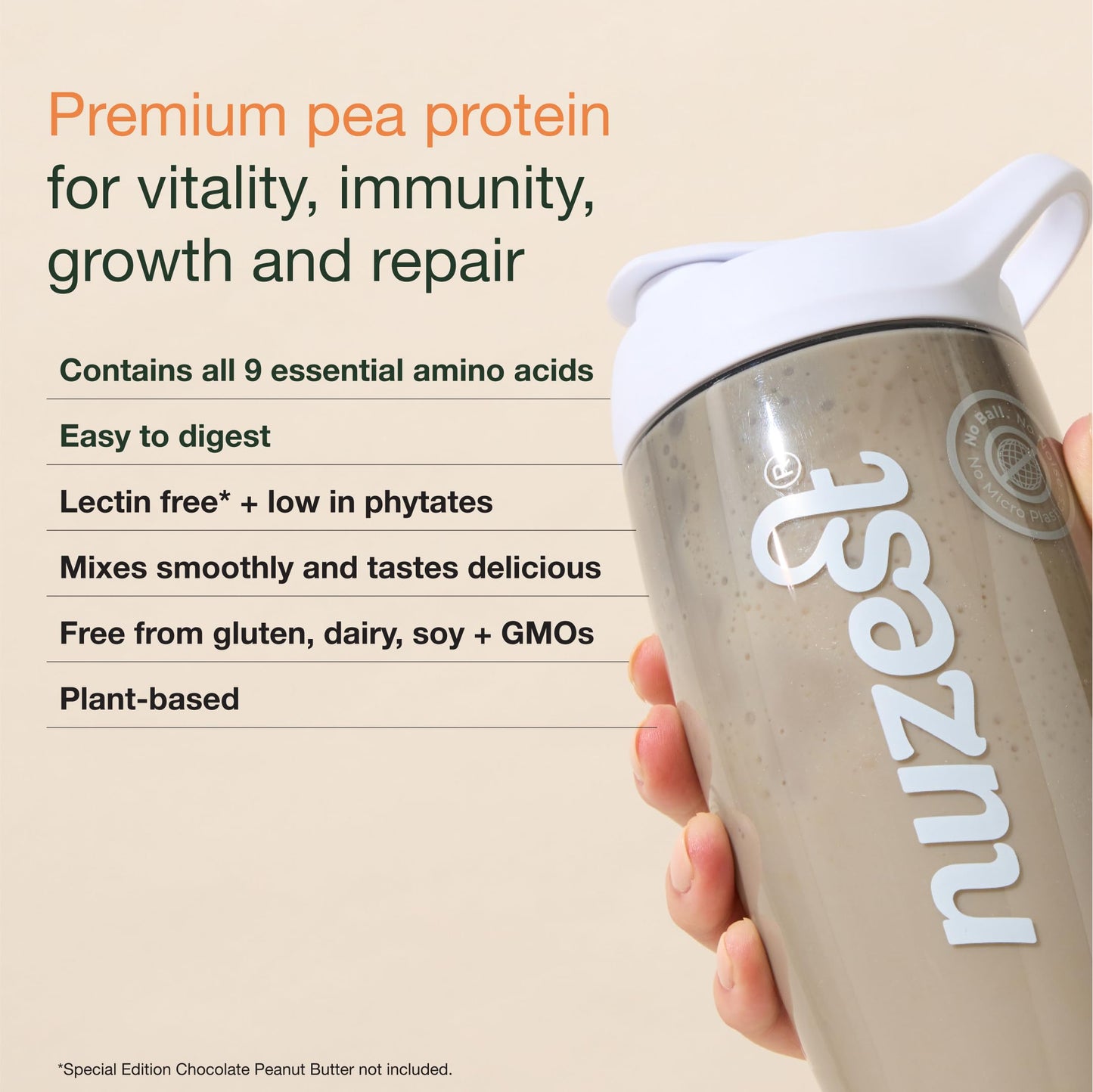 Nuzest - Pea Protein Powder - Clean Lean Protein, Premium Vegan Plant Based, Dairy Free, Gluten Free, GMO Free, Naturally Sweetened Protein Shake, Smooth Vanilla, 20 Servings, 1.1 lb