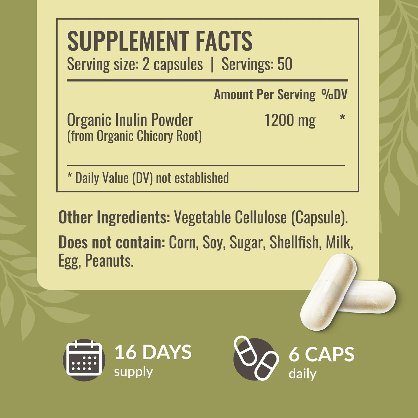 HERBAMAMA Inulin Powder Capsules - 1200mg Inulin Prebiotic Fiber for Digestive Support & Gut Cleanse - Vegan, Non-GMO Chicory Root Powder Supplement, 100 Caps