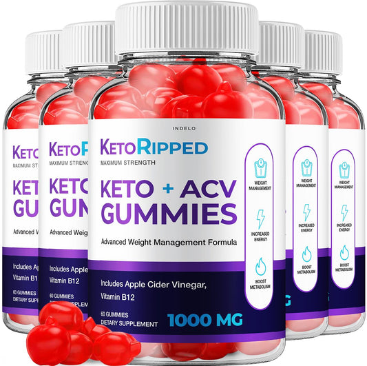(5 Pack) Keto Ripped ACV Gummies - Advanced Formula Ripped Keto + ACV Gummies Apple Cider Vinegar Ripped ACV Gummies Dietary Supplement Reviews Extra Strength (300 Gummies)