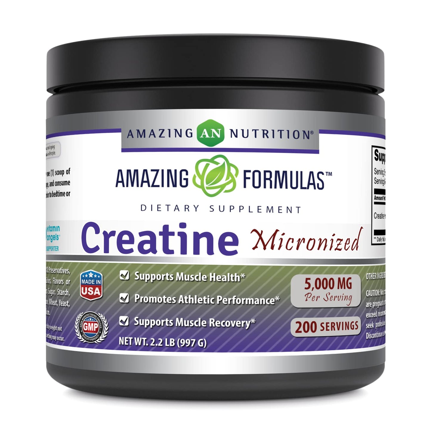 Amazing Formulas Micronized Creatine Monohydrate Supplement | 5000 Mg | Non-GMO | Gluten Free | Made in USA (2.2 Lb, Unflavored)