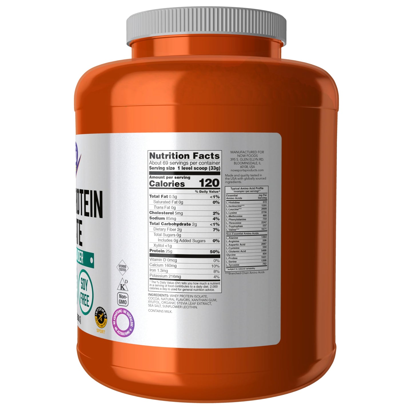 NOW Foods Sports Nutrition, Whey Protein Isolate, 25 G With BCAAs, Creamy Chocolate Powder, 5-Pound