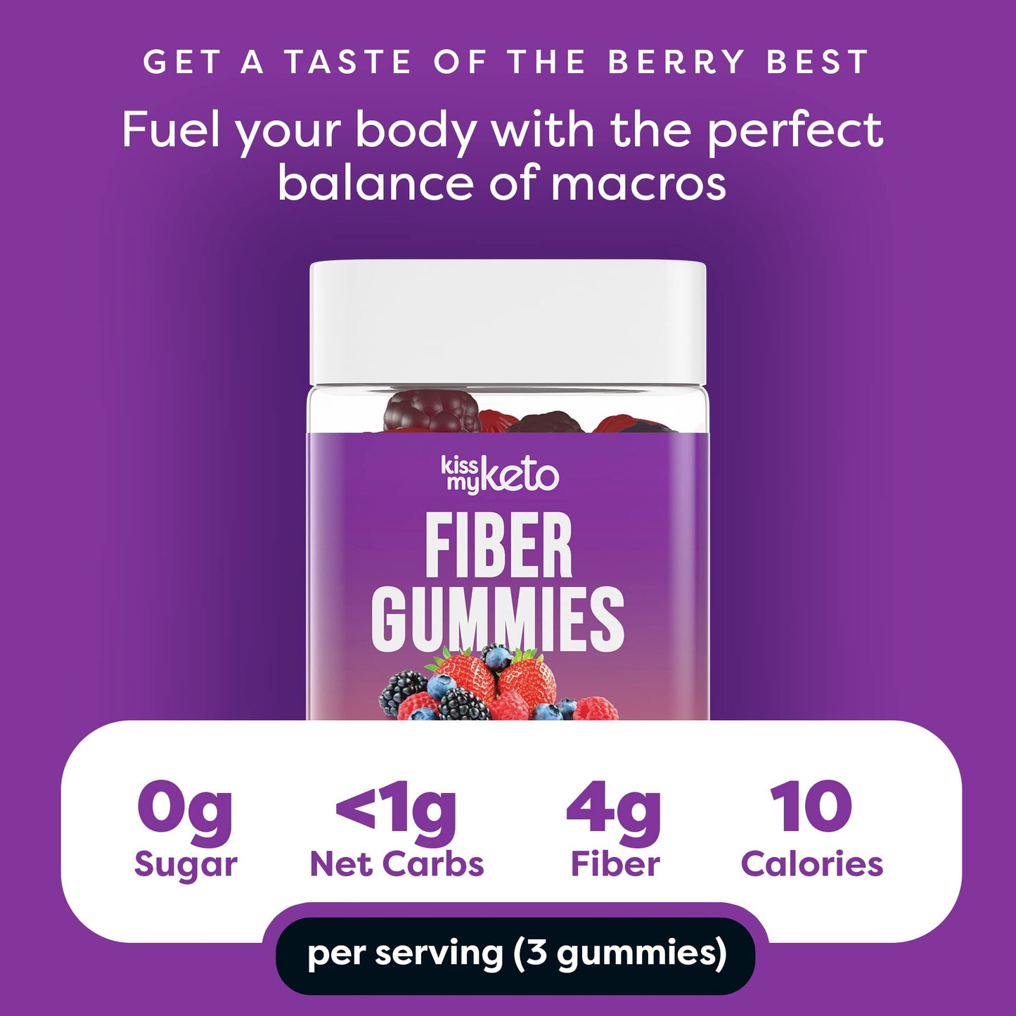 Kiss My Keto Fiber Gummies for Adults Sugar Free - Delicious Berry Flavored Fiber Supplement Gummies for Digestive Health - Prebiotic Fiber Gummies, Gummy Fiber for Adults - 90 Count (1 Pack)