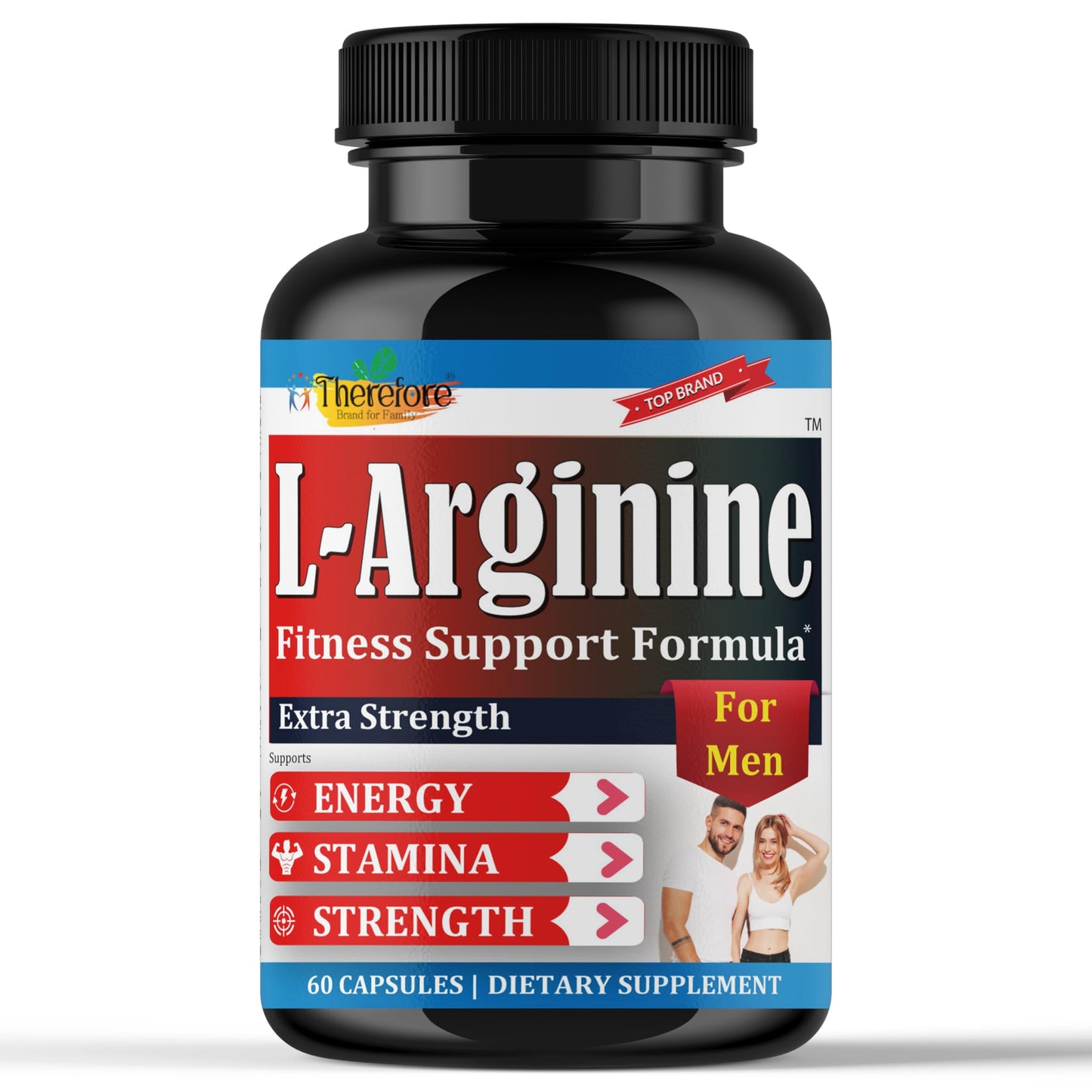 Therefore Extra Strength L-Arginine for Men, Workout Supplement Support Fitness, Muscle Strength, Vascular Function, Energy, Stamina 60 ct L-Arginine Vegan Capsules