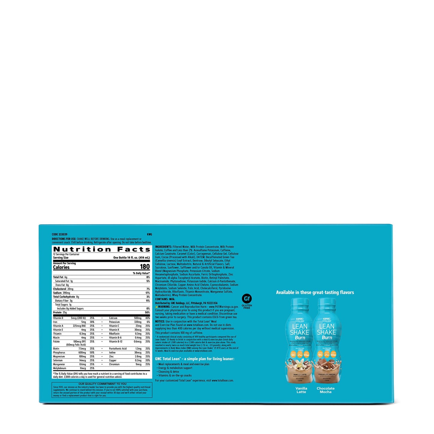 GNC Total Lean Shake Burn Ready to Drink Shake | 25g Protein Fueled On-The-Go Meal Replacement For Energy And Weight Loss | Chocolate Mocha | 12 Bottles