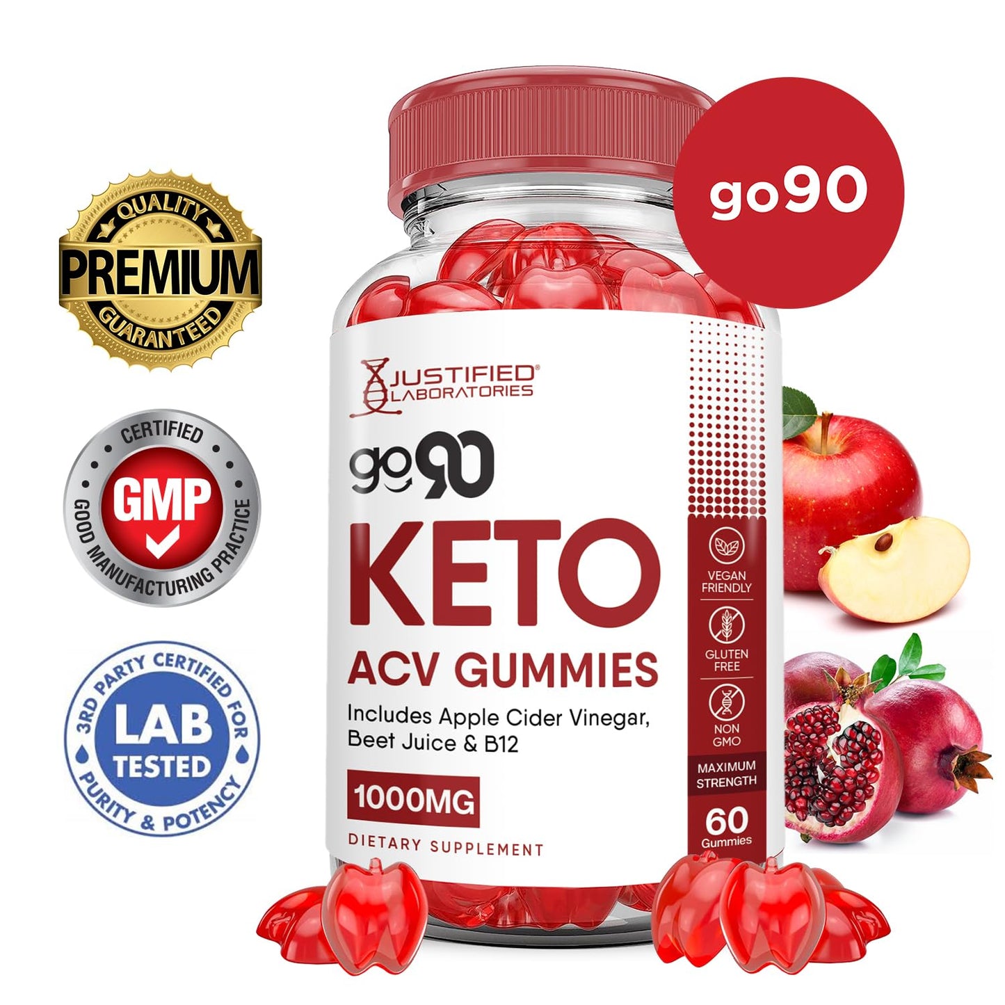 Go 90 Keto ACV Gummies Advanced Formula 1000MG Go90 Keto Gummies Apple Cider Vinegar Formulated with Pomegranate Beet Juice Powder B12 Vegan Non GMO 60 Gummys