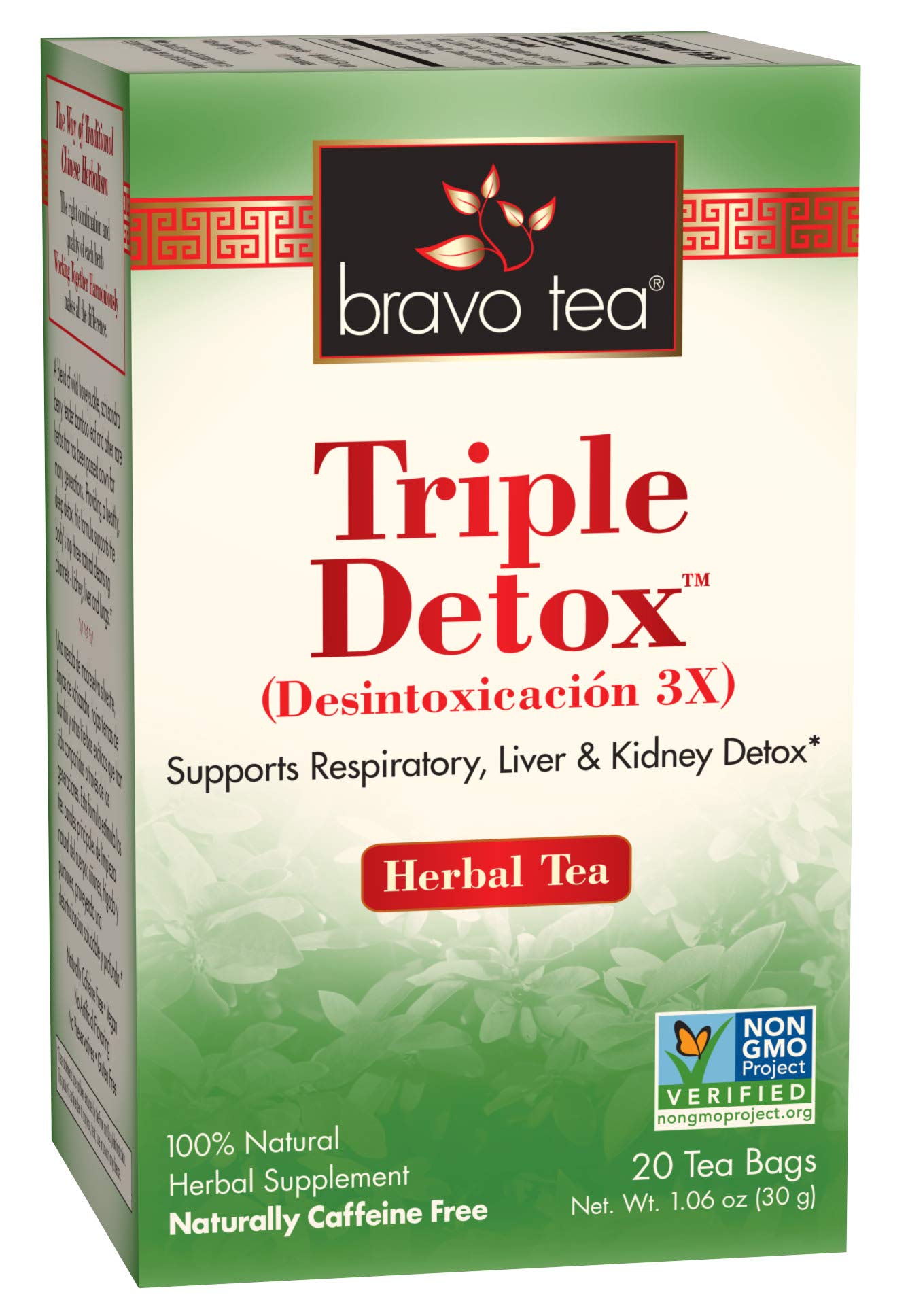 Bravo Tea Triple Detox Herbal Tea Caffeine Free, 20 Tea Bags