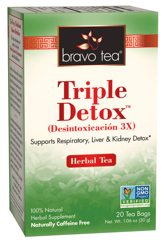 Bravo Tea Triple Detox Herbal Tea Caffeine Free, 20 Tea Bags