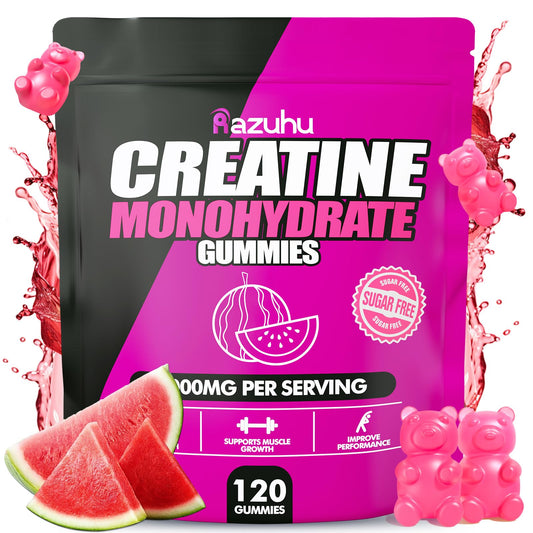 Razuhu Creatine Monohydrate Gummies for Men & Women, 4g of Creatine Monohydrate per Serving for Maximum Power Strength, Performance, Sugar Free, Vegan, Pre-Workout Supplement(120 Count)-Watermelon