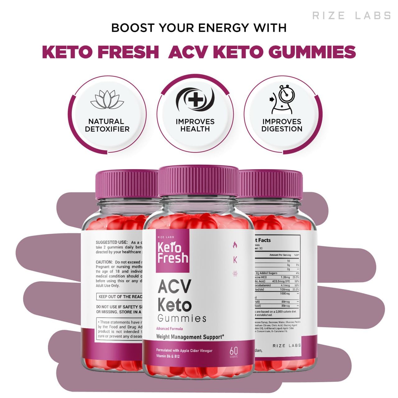 rize labs - Keto Fresh ACV Gummies for Advanced Weight Loss, Gummies to Increase Energy Levels, Used to Improve Sleep and Prevents Fatigue (120 Gummies)