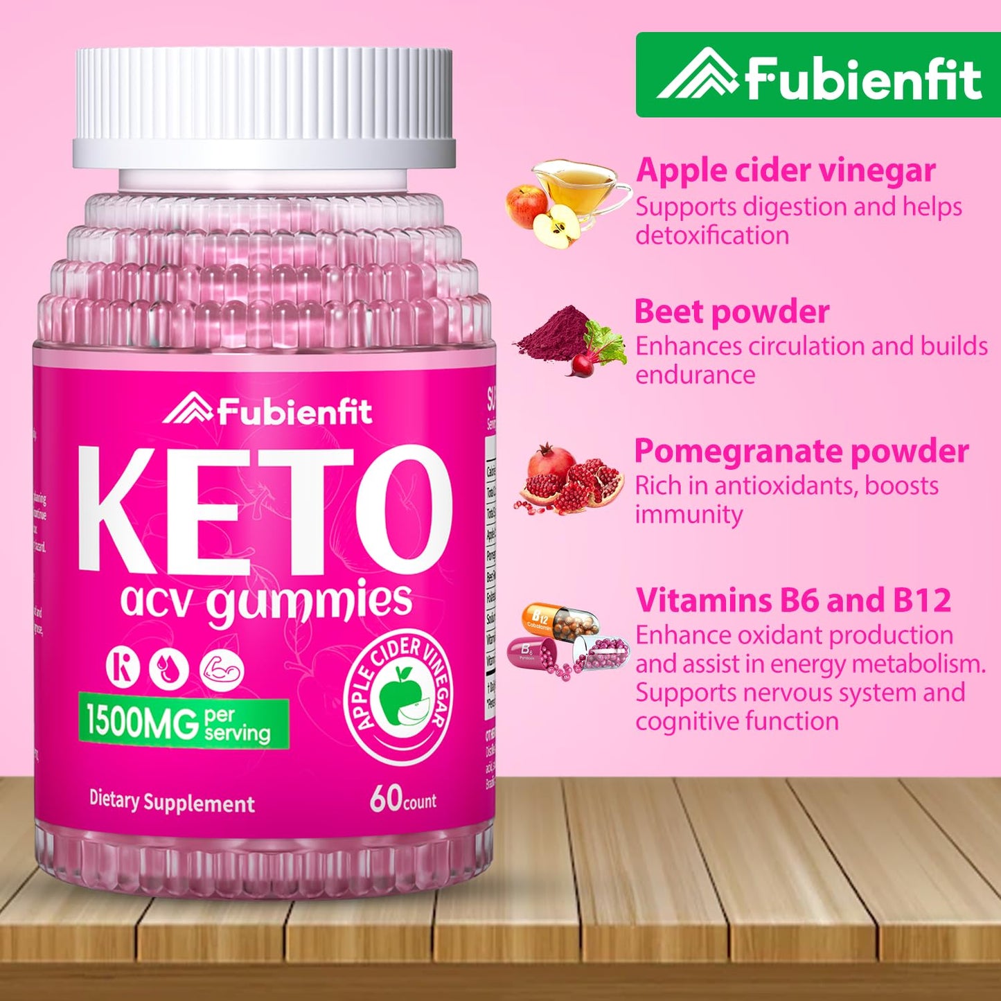 Keto ACV Gummies Advanced Formula 1500MG Keto Gummies Apple Cider Vinegar Formulated with Pomegranate Beet Juice Powder B12 Vegan Non GMO 60 Gummys