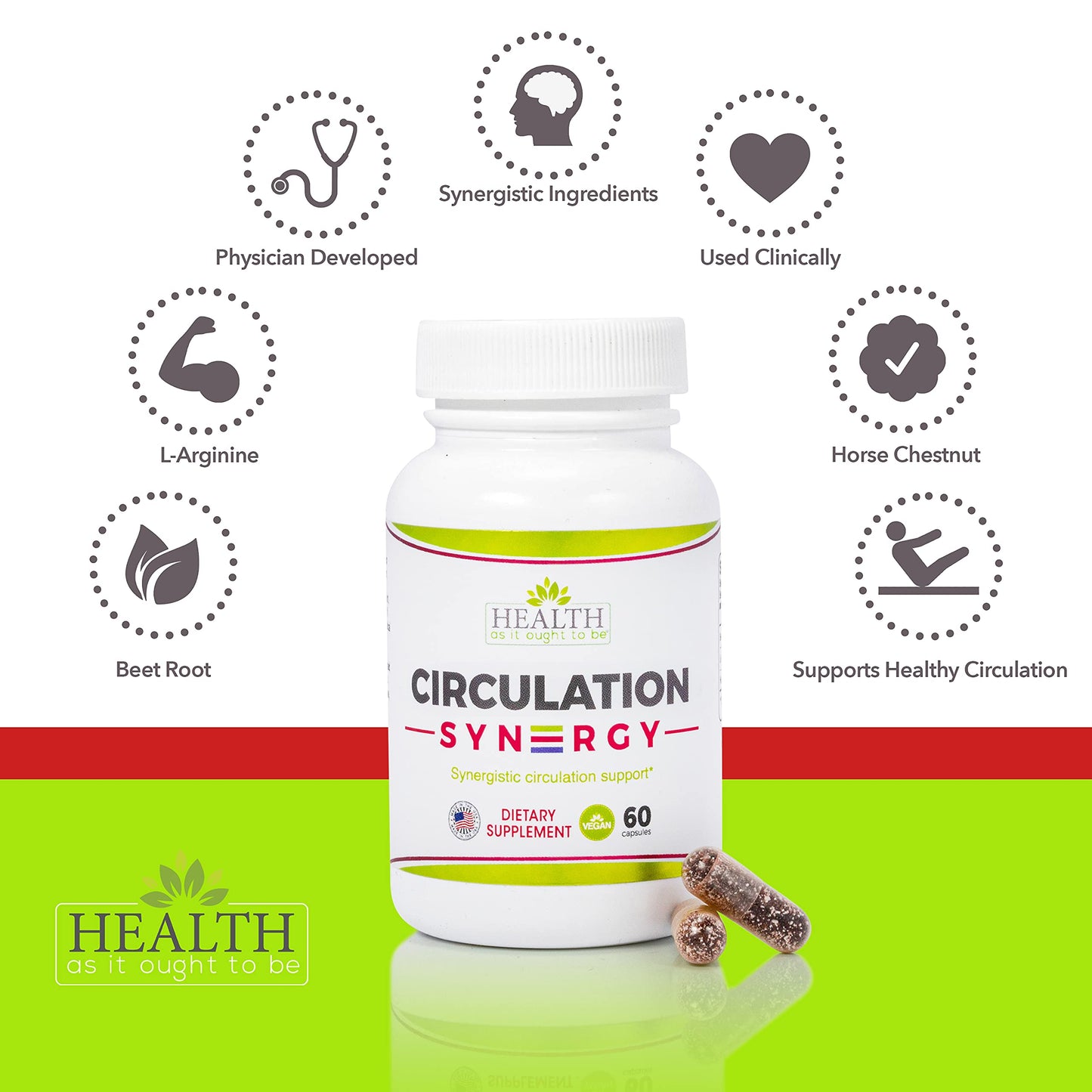 Health As It Ought To Be Circulation Syn3rgy Supplement | Physician Formulated Capsules with Beet Root, L-Arginine, Horse Chestnut | 60 Capsules