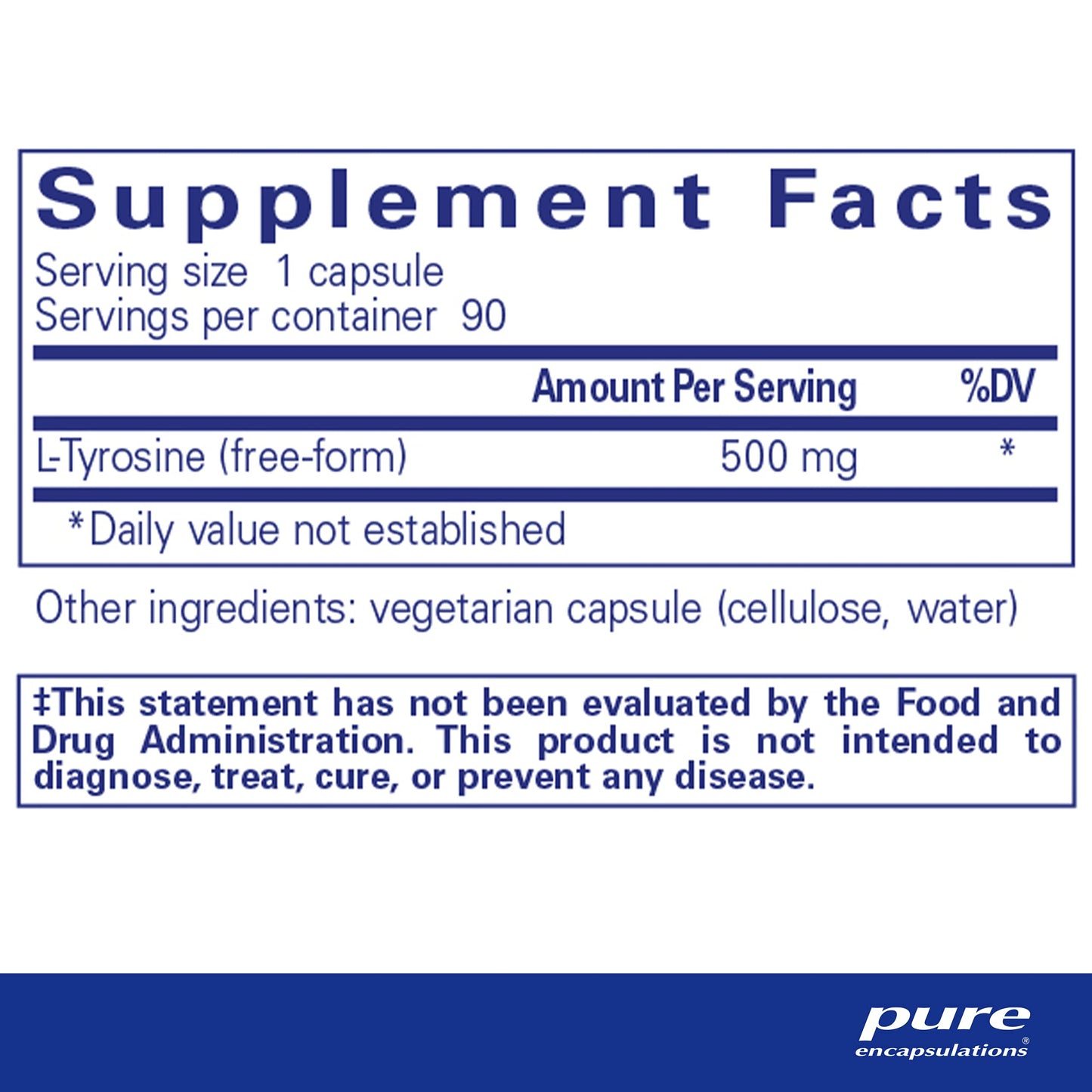 Pure Encapsulations L-Tyrosine - Amino Acid Supplement - for Brain Support, Dopamine & Thyroid Function* - Vegan & Non-GMO - 90 Capsules
