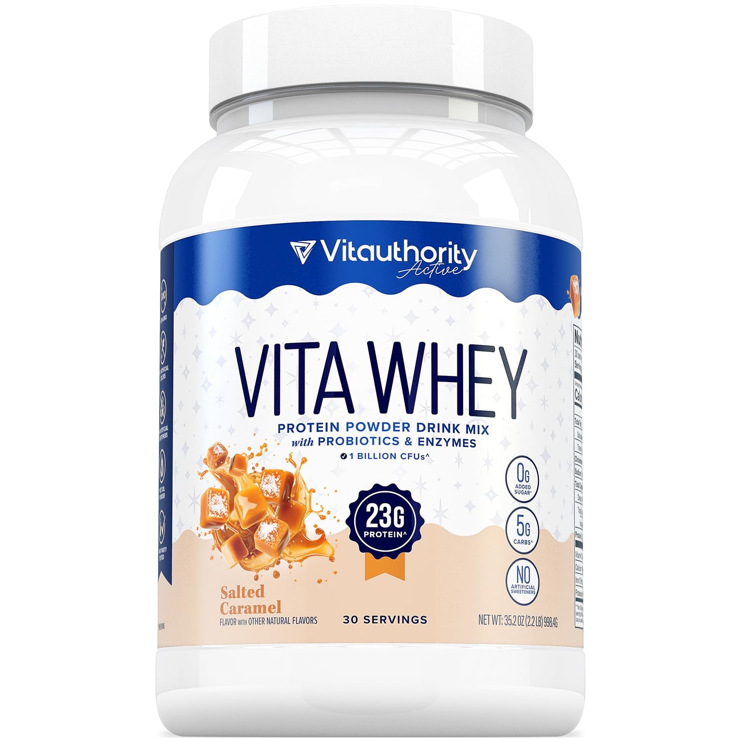 Vitauthority Whey Protein Powder for Women | Whey Isolate Probiotics & Enzymes Supports Digestion, Nutrient Absorption & Energy Post-Workout & Daily Nutrition Salted Caramel Flavored 30 Servings