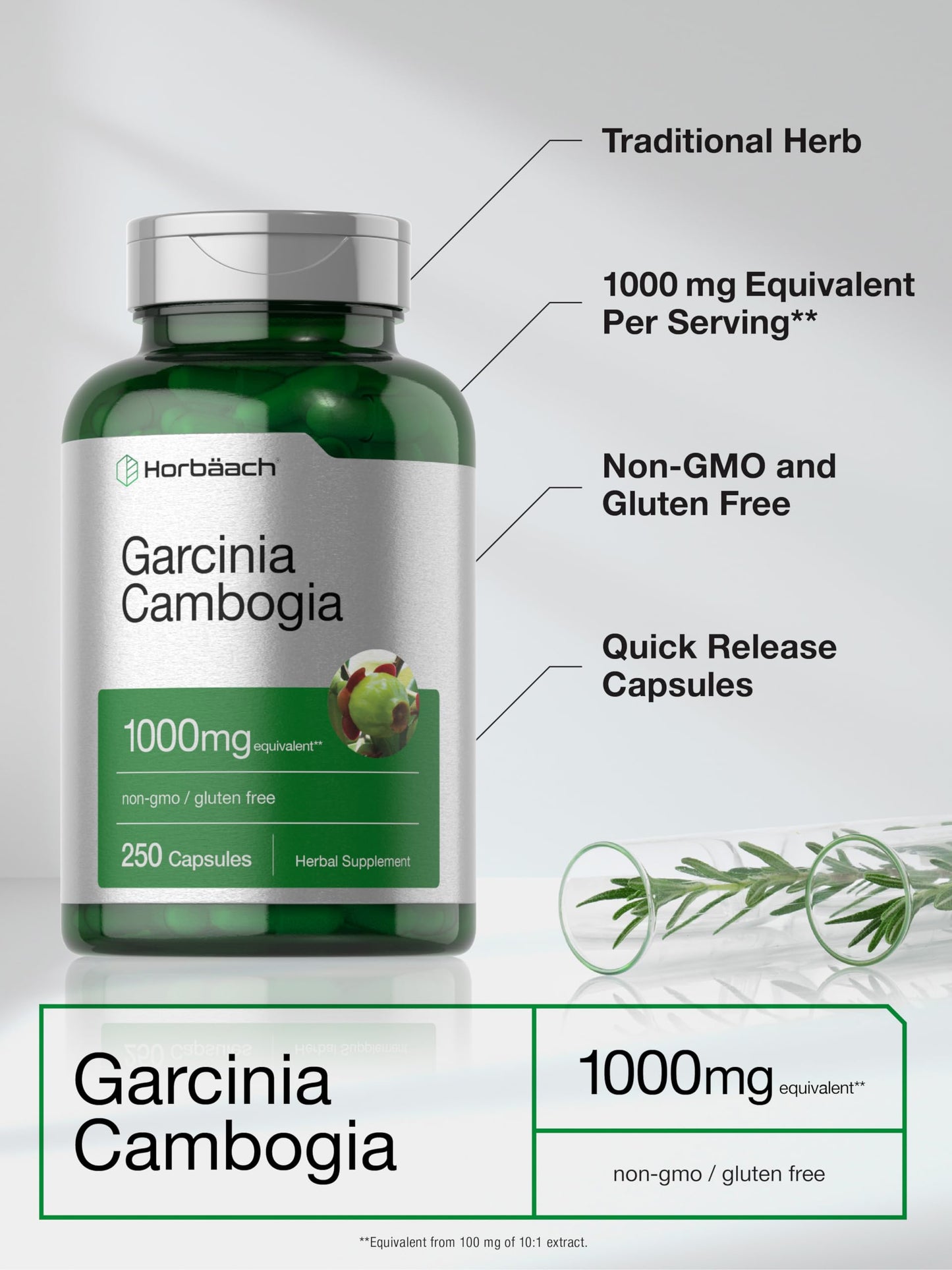 Horbaach Garcinia Cambogia Extract Pills | 1000mg | 250 Capsules | Herbal Extract Supplement | Non-GMO, Gluten Free