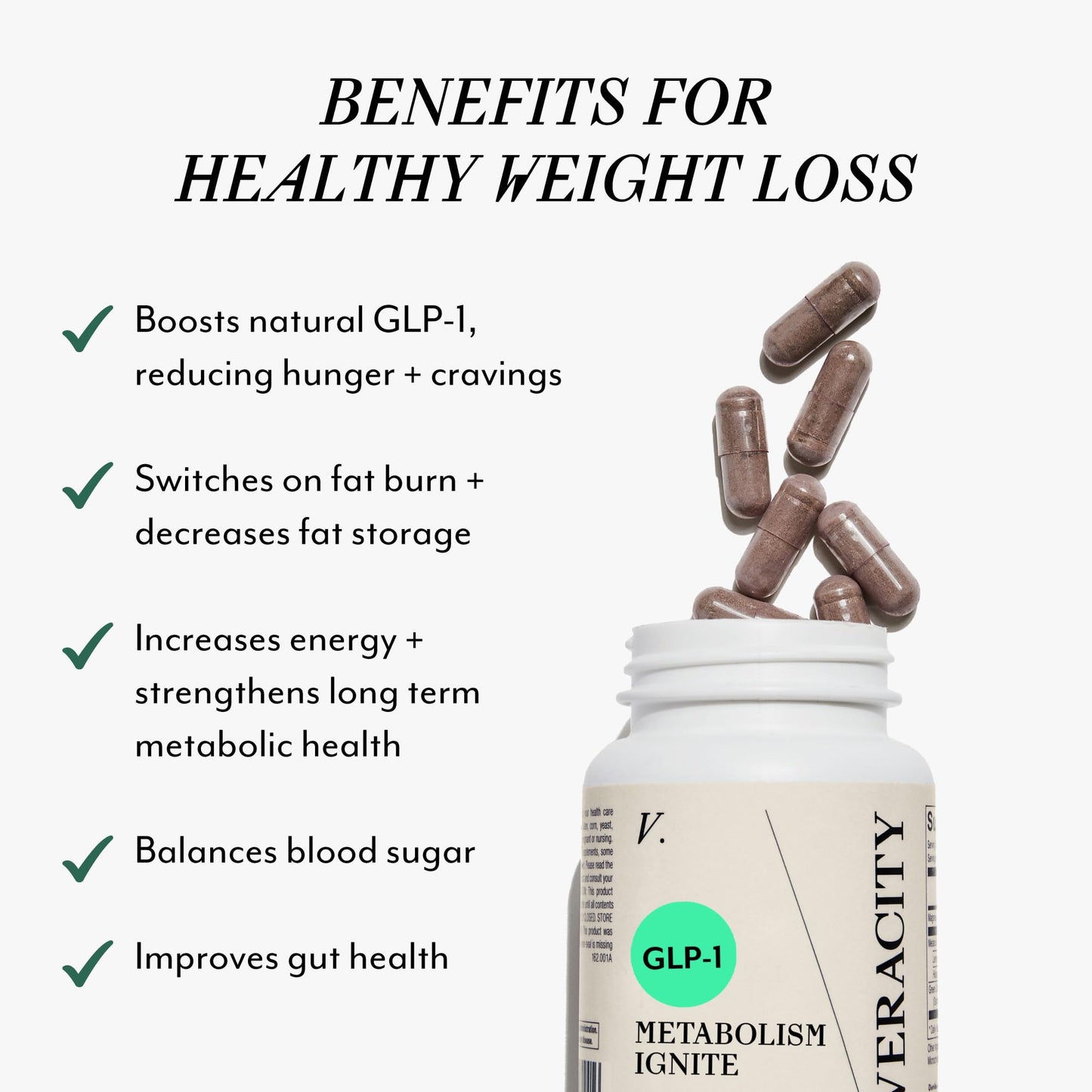 Veracity Metabolism Ignite - Boosts GLP-1 to Reduce Appetite and Cravings for Clinically Proven Weight Loss - Natural GLP-1 & Metabolic Support Supplement - Burns Fat - Side Effect Free - 30 Serving