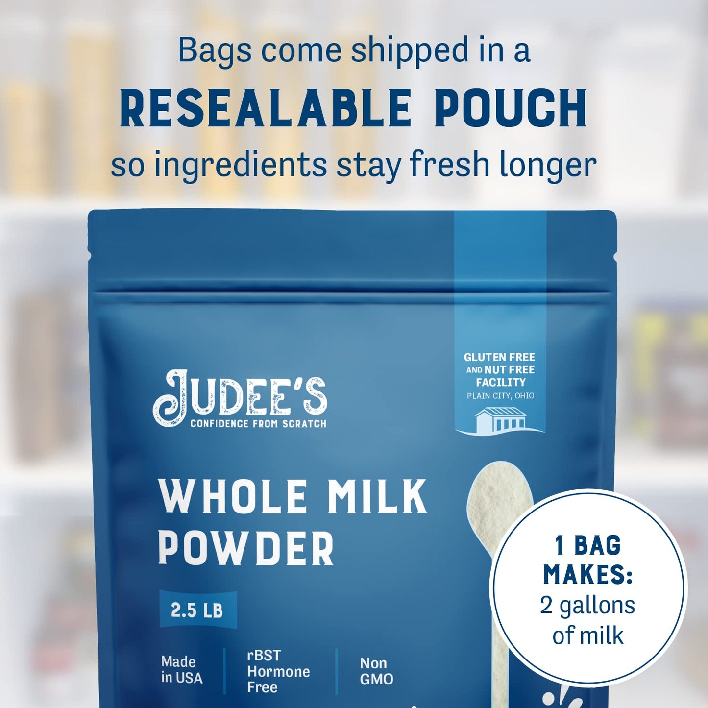 Judees Whole Milk Powder  NonGMO HormoneFree Gluten  NutFree  Shelf Stable Travel Ready  Made in USA 25 lb