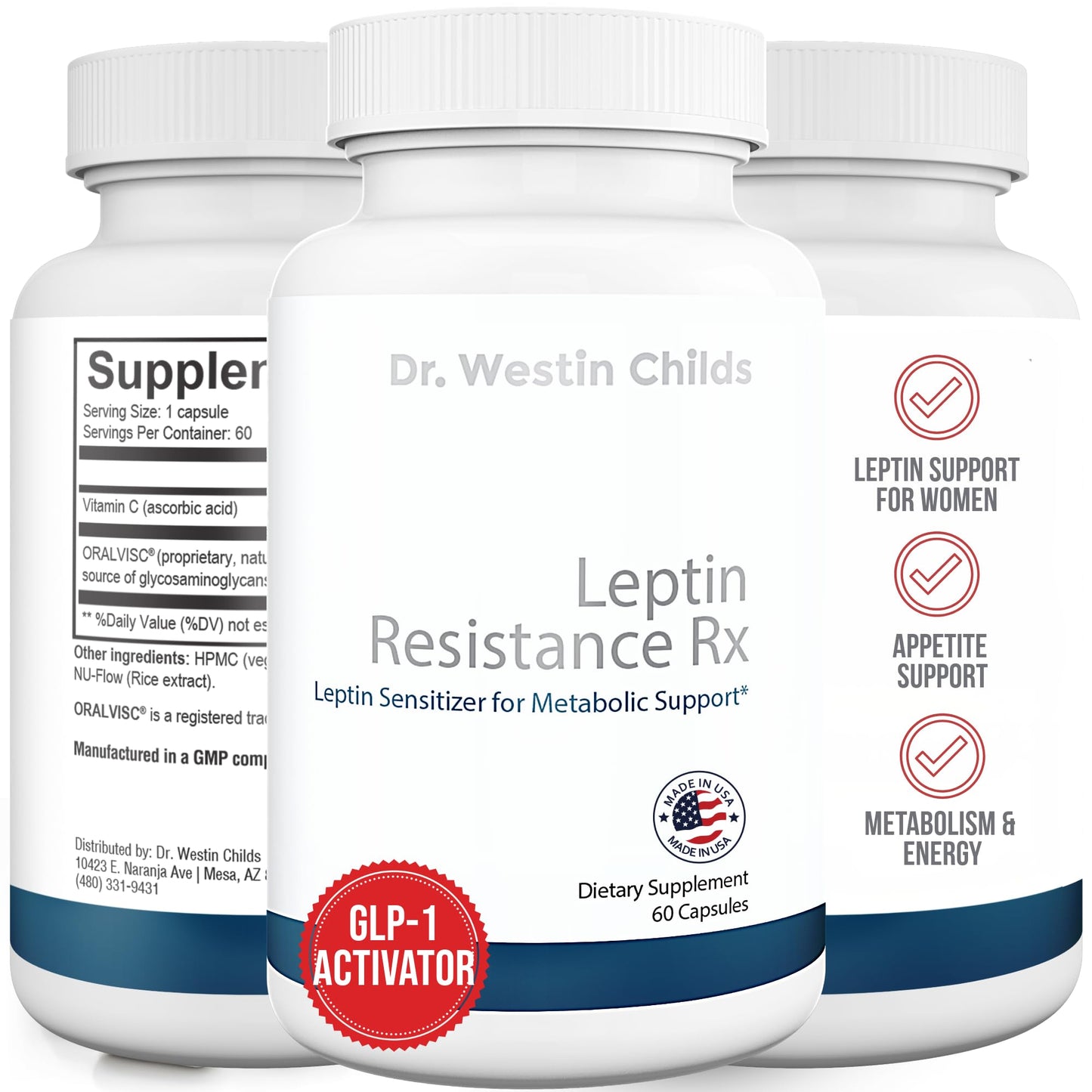 Dr. Westin Childs | Leptin Resistance Rx - Natural Leptin Sensitizer Support Supplement for Women for Thyroid, Metabolic Health, Vitality, Energy, Focus with Glycosaminoglycans, Vitamin C - 60 ct