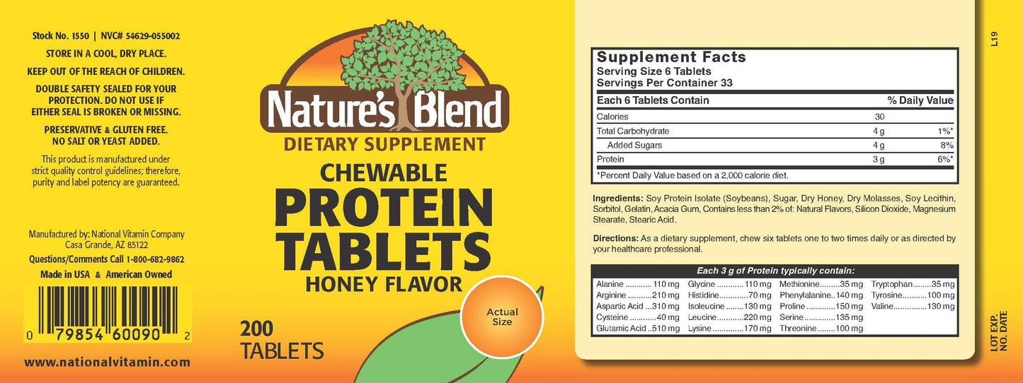 Natures Blend Protein Tablets Honey Flavor 200 Tablets