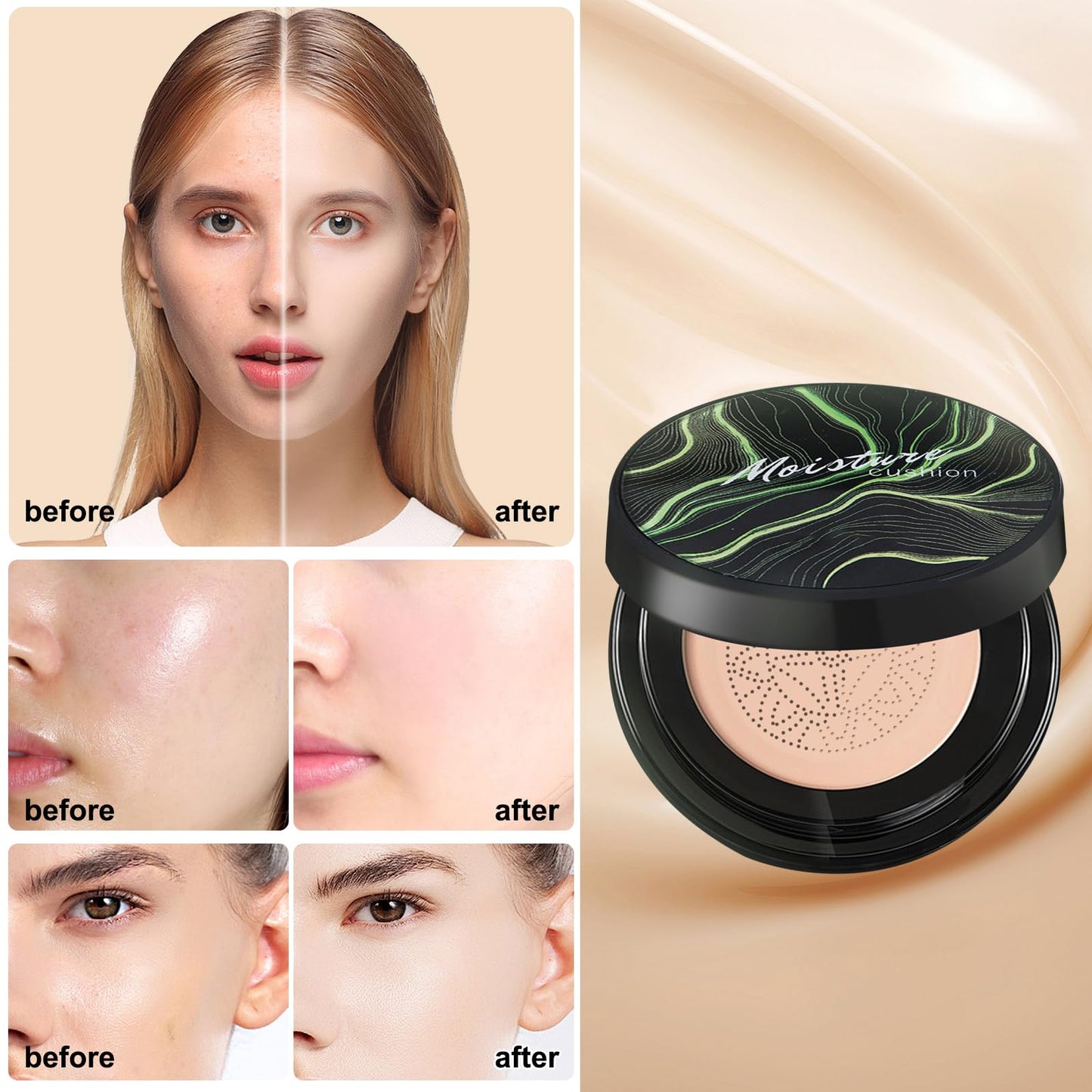 Honey And Pine Makeup, Air Cushion CC Cream, Honey and Pine Moisture Concealer Foundation, Honey And Pine Moisture Cushion, Lightweight and long-lasting (Ivory)