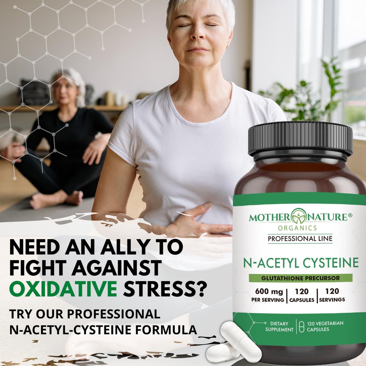 Mother Nature Organics NAC 600mg - N-Acetyl Cysteine Supplement for Glutathione Production, Liver & Lung Support, Immune & Respiratory Health, Antioxidant Detox for Heart & Brain Function - 120 Counts